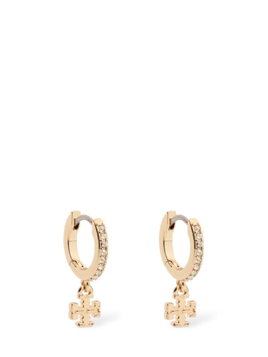 Tory Burch: Eleanor pavé huggie hoop earrings - Gold/Crystal - women_0 | Luisa Via Roma