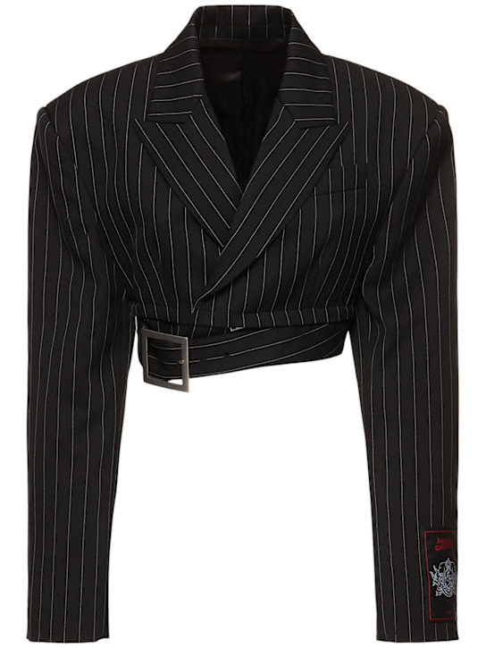 Jean Paul Gaultier: Tailored pinstripe wool cropped jacket - women_0 | Luisa Via Roma