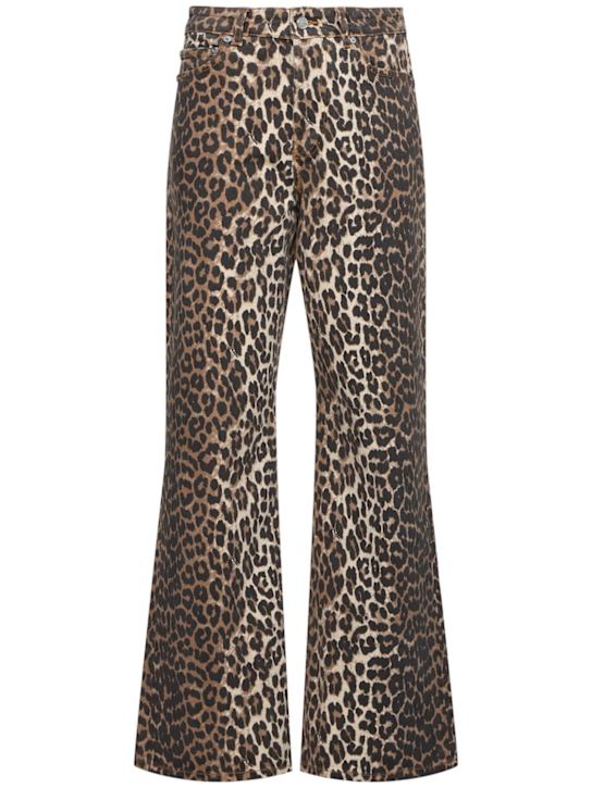 GANNI: Leopard print denim high rise jeans - women_0 | Luisa Via Roma
