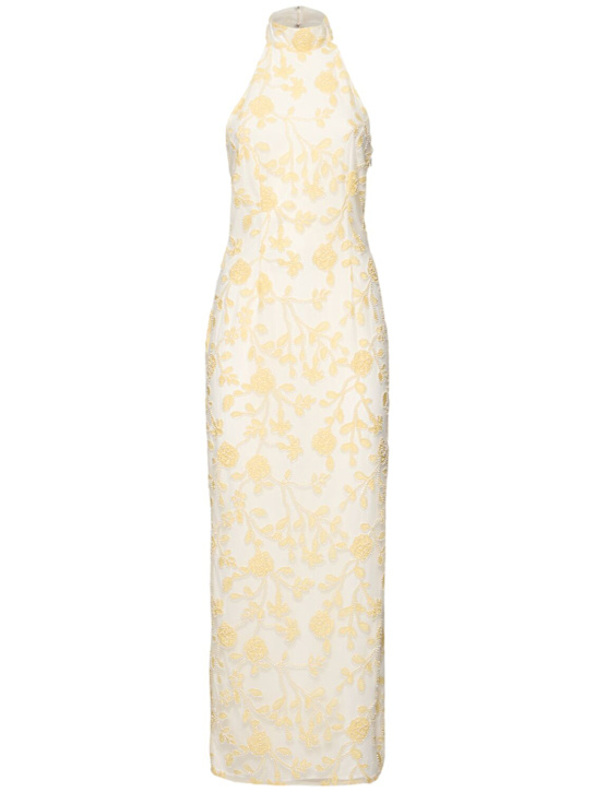 Rotate: Kasia flower beaded long dress - Yellow/White - women_0 | Luisa Via Roma