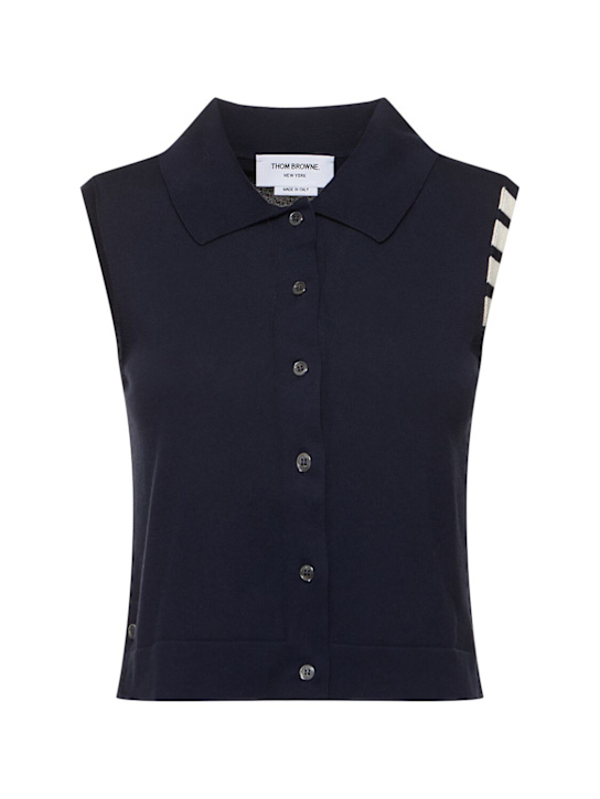 Thom Browne: 棉质针织马甲 - 海军蓝 - women_0 | Luisa Via Roma