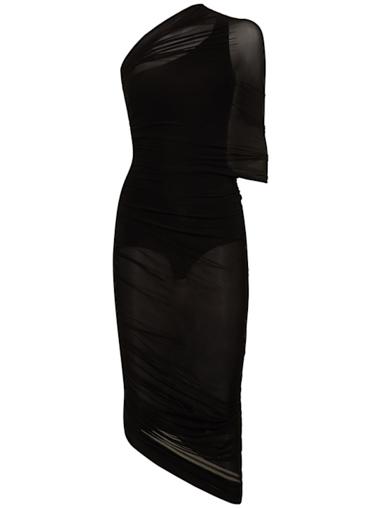 Magda Butrym: Draped jersey one sleeve midi dress - Black - women_0 | Luisa Via Roma