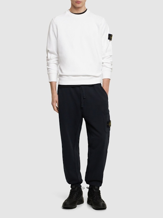 Stone Island: Cotton logo patch sweatpants - Navy - men_1 | Luisa Via Roma