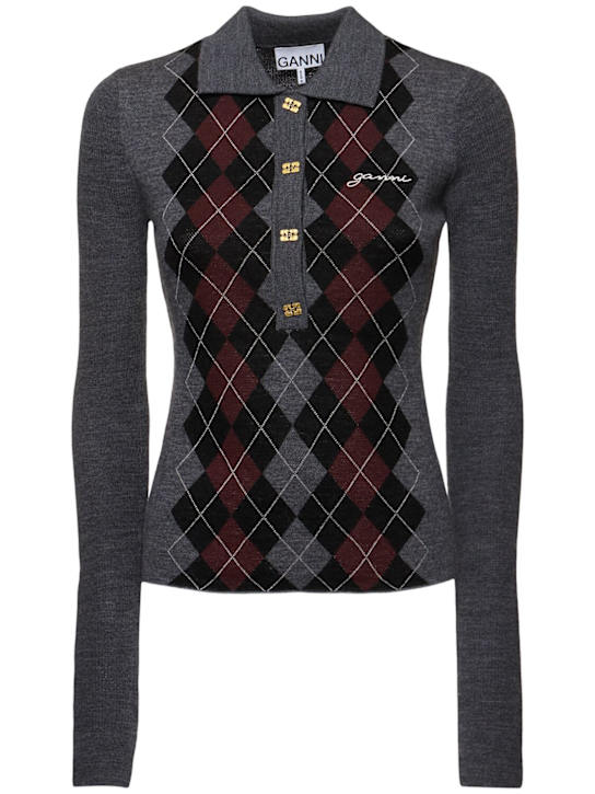 GANNI: Fine wool jacquard polo - women_0 | Luisa Via Roma
