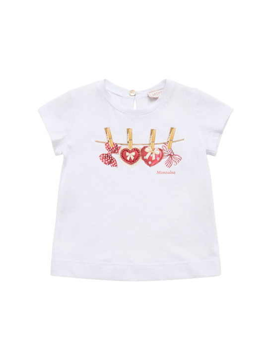 Monnalisa: T-shirt in jersey di cotone stampato - Bianco - kids-girls_0 | Luisa Via Roma