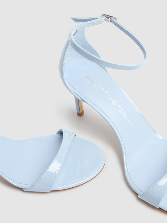 Stuart Weitzman: 75mm Nudist II patent leather sandals - Light Blue - women_3 | Luisa Via Roma