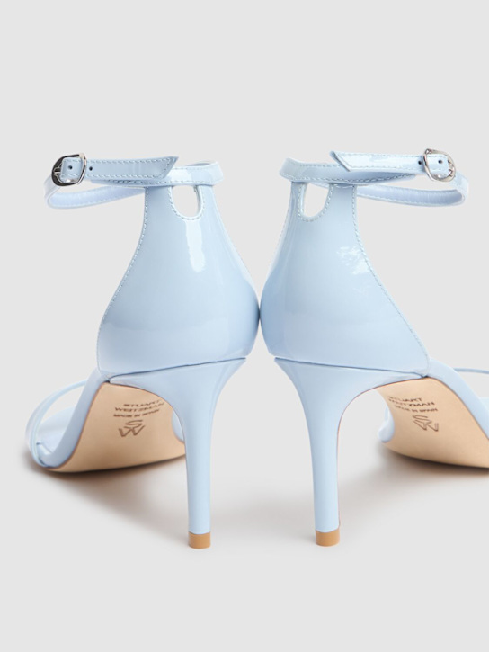 Stuart Weitzman: 75mm Nudist II patent leather sandals - Light Blue - women_2 | Luisa Via Roma