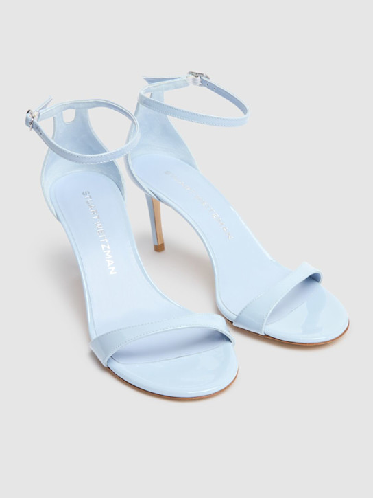 Stuart Weitzman: 75mm Nudist II patent leather sandals - Light Blue - women_1 | Luisa Via Roma