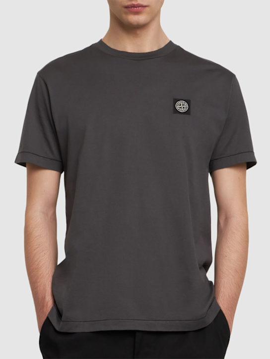 Stone Island: Logo cotton t-shirt - Charcoal - men_2 | Luisa Via Roma