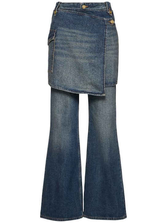GANNI: Heavy washed denim flared skirt jeans - women_0 | Luisa Via Roma