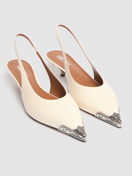 Paris Texas: 35mm Jessica leather western slingbacks - White - women_2 | Luisa Via Roma
