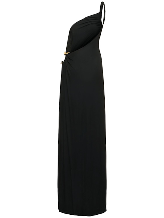 Dsquared2: One shoulder viscose crepe long dress - Black - women_3 | Luisa Via Roma