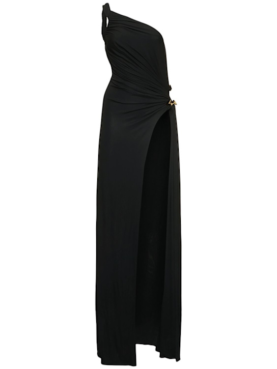 Dsquared2: One shoulder viscose crepe long dress - Black - women_0 | Luisa Via Roma