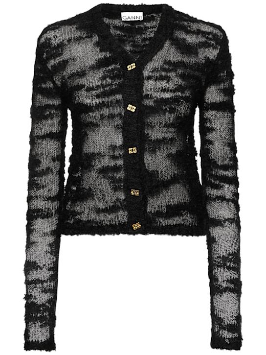 GANNI: Mohair blend bouclé cardigan - women_0 | Luisa Via Roma