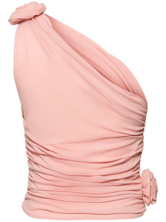 Magda Butrym: Jersey one shoulder draped top w/ rose - Pink - women_3 | Luisa Via Roma