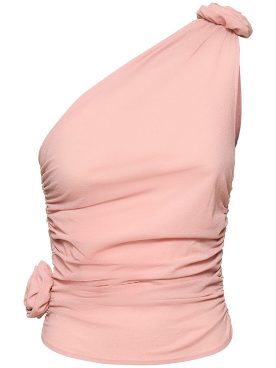 Magda Butrym: Jersey one shoulder draped top w/ rose - Pink - women_0 | Luisa Via Roma