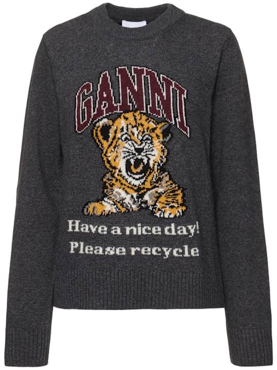 GANNI: Graphic tiger wool blend sweater - women_0 | Luisa Via Roma