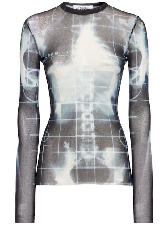 Jean Paul Gaultier: Top maniche lunghe Squeletor in mesh - Nero/Multicolor - women_0 | Luisa Via Roma