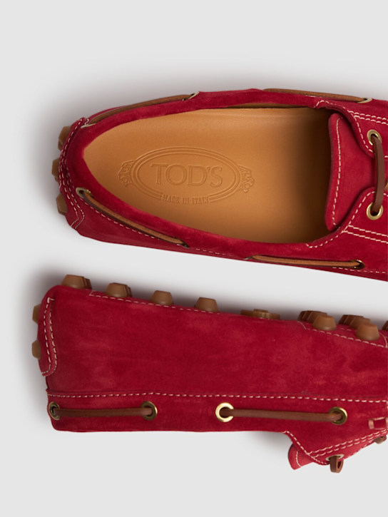 Tod's: 10mm Suede loafers - Red - women_3 | Luisa Via Roma
