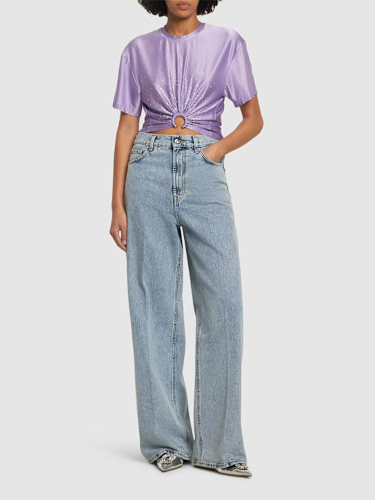 Rabanne: Embellished jersey t-shirt - Lilac - women_1 | Luisa Via Roma