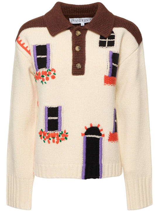 JW Anderson: House knit polo sweater - Ivory/Multi - women_0 | Luisa Via Roma