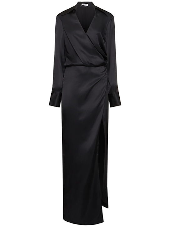 Draped satin midi shirt dress - Thumbnail 1