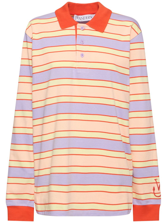 JW Anderson: Striped cotton long sleeve polo t-shirt - women_0 | Luisa Via Roma