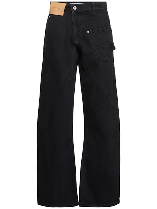 JW Anderson: Twisted midrise workwear boyfriend jeans - Black - women_0 | Luisa Via Roma