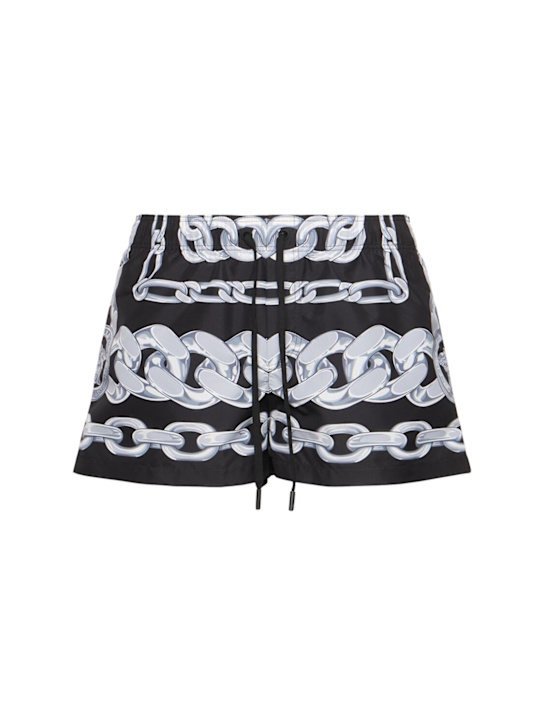 Versace: Printed nylon swim shorts - Black/Silver - men_0 | Luisa Via Roma