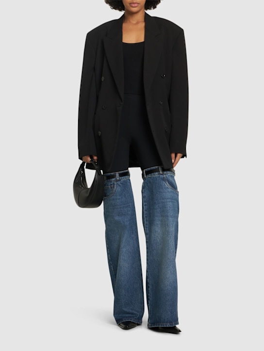 Coperni: Hybrid denim & jersey flared pants - Black/Blue - women_1 | Luisa Via Roma