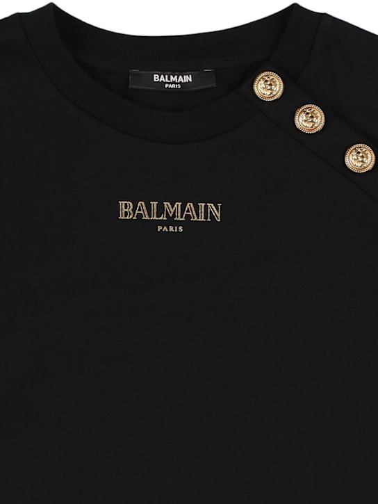 Balmain: Printed cotton jersey t-shirt - Black - kids-boys_1 | Luisa Via Roma