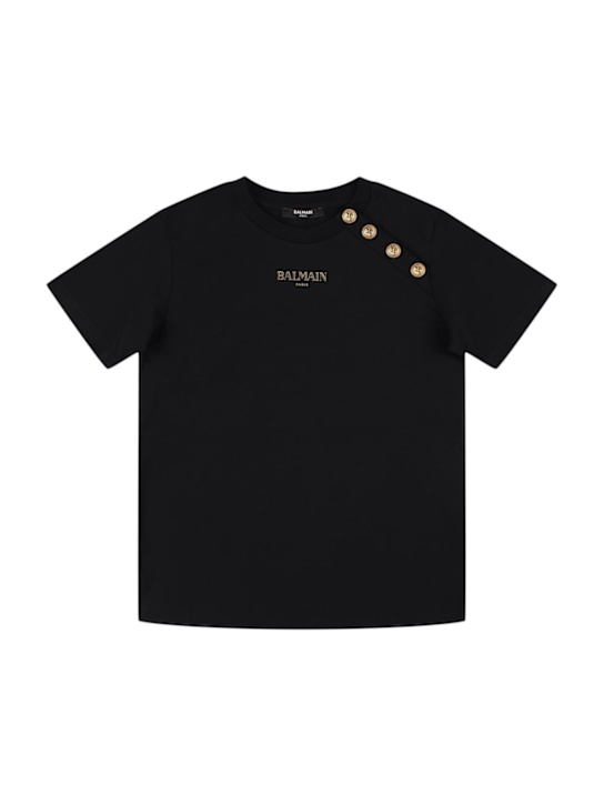 Balmain: Printed cotton jersey t-shirt - Black - kids-boys_0 | Luisa Via Roma