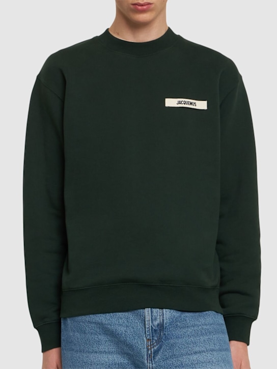 Jacquemus: Le Cotton Gros Grain sweatshirt - Dark Green 2 - men_2 | Luisa Via Roma