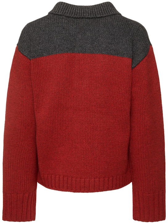 JW Anderson: House针织POLO衫 - 酒红色/绿色 - women_3 | Luisa Via Roma
