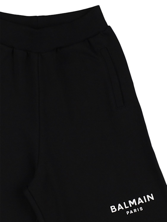 Balmain: Shorts in pile di cotone con logo - Nero - kids-girls_1 | Luisa Via Roma