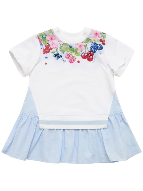 Monnalisa: Vestido de algodón stretch estampado - Azul - kids-girls_0 | Luisa Via Roma