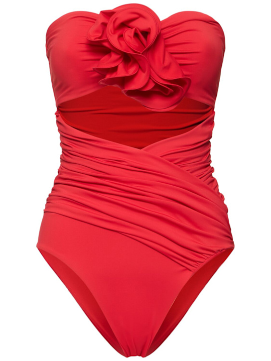 Magda Butrym: Jersey draped one piece swimsuit w/ rose - women_0 | Luisa Via Roma