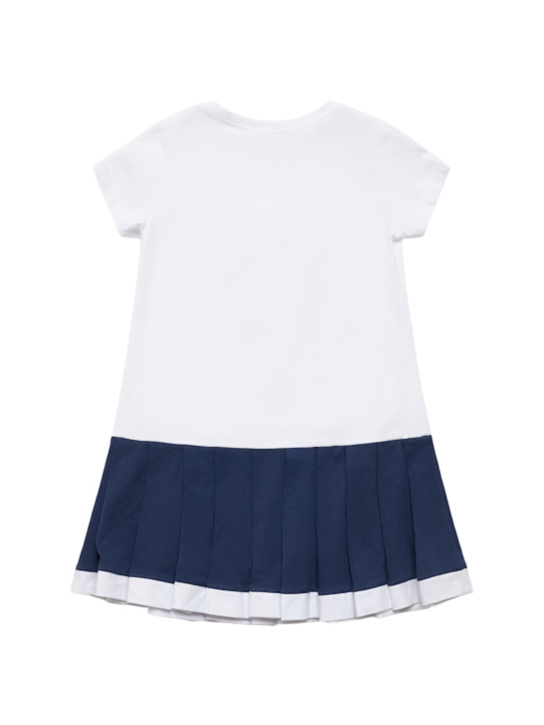 Monnalisa: Vestito in jersey di misto cotone stampato - Bianco/Blu - kids-girls_2 | Luisa Via Roma