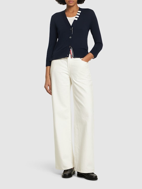 Thom Browne: Cotton knit cardigan w/stripes - women_1 | Luisa Via Roma