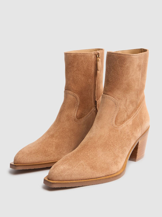 Stuart Weitzman: 60mm Tate suede ankle boots - Camel - women_2 | Luisa Via Roma