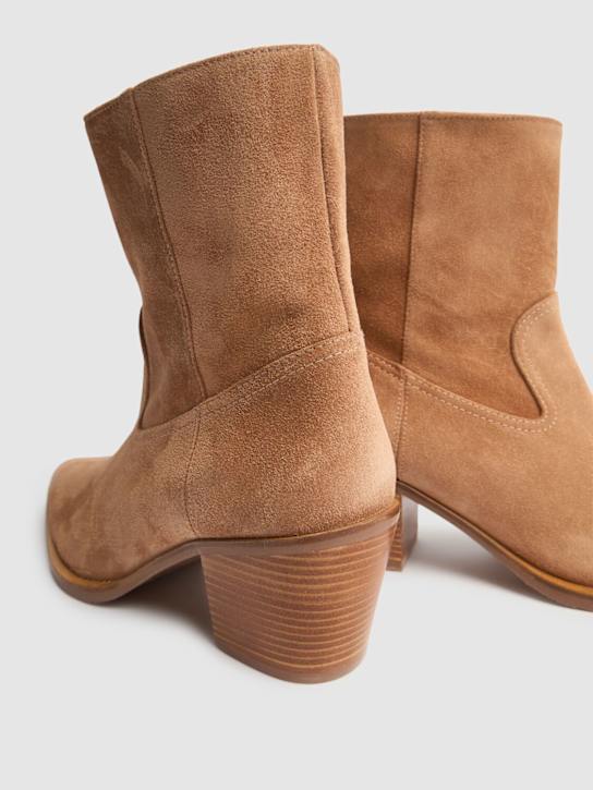 Stuart Weitzman: 60mm Tate suede ankle boots - Camel - women_4 | Luisa Via Roma