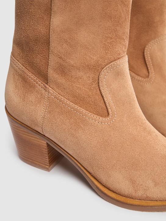 Stuart Weitzman: 60mm Tate suede ankle boots - Camel - women_3 | Luisa Via Roma