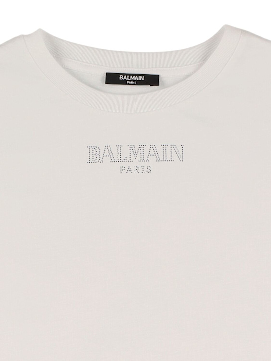 Balmain: T-shirt in jersey di cotone con decorazioni - Bianco - kids-girls_1 | Luisa Via Roma