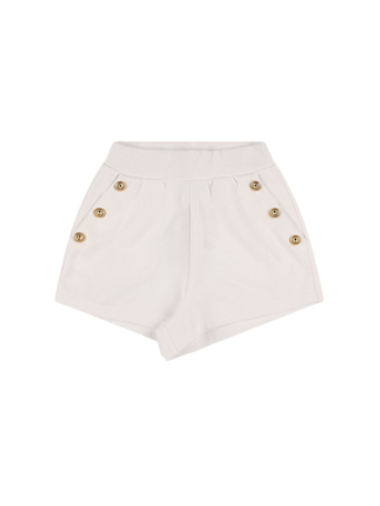 Balmain: Shorts in felpa di cotone - Bianco - kids-girls_0 | Luisa Via Roma