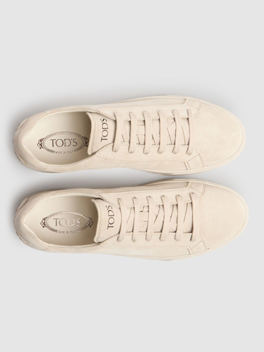 Tod's: Suede low top sneakers - Mastice - men_3 | Luisa Via Roma
