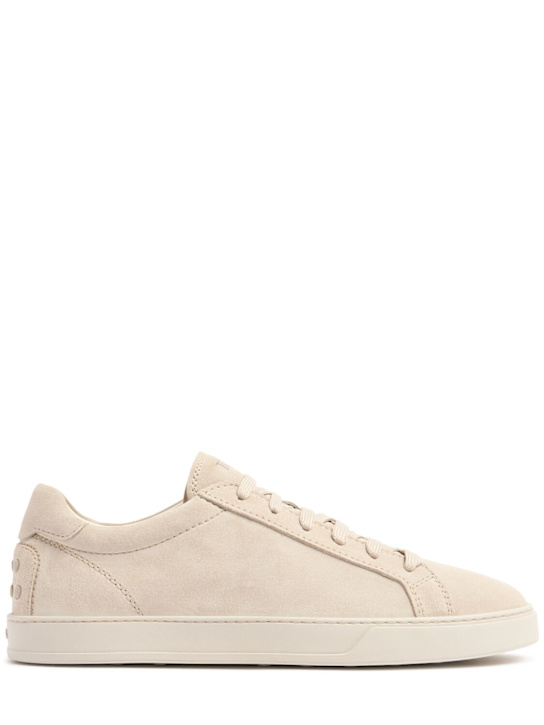 Tod's: Suede low top sneakers - Mastice - men_0 | Luisa Via Roma