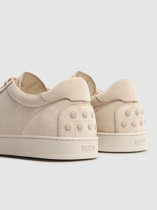 Tod's: Suede low top sneakers - Mastice - men_4 | Luisa Via Roma
