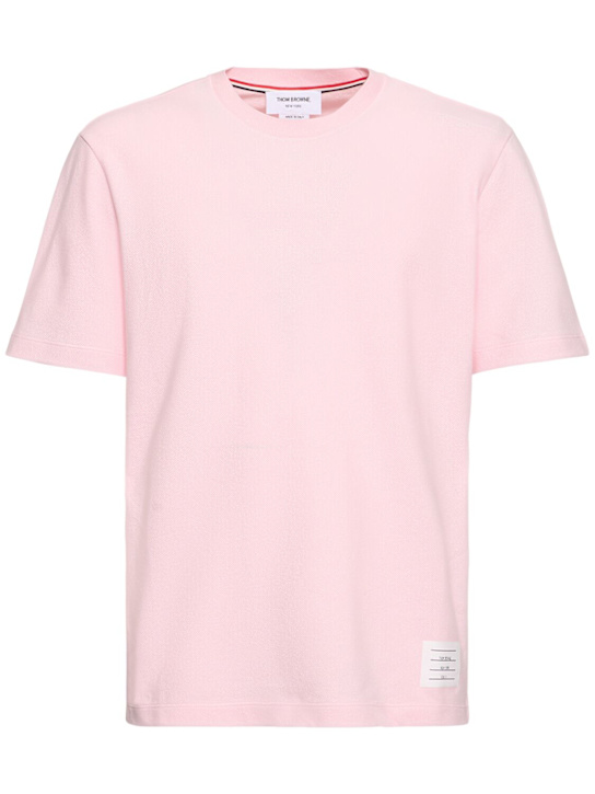 Thom Browne: $ bar stripe cotton t-shirt - Lt Pink - men_0 | Luisa Via Roma