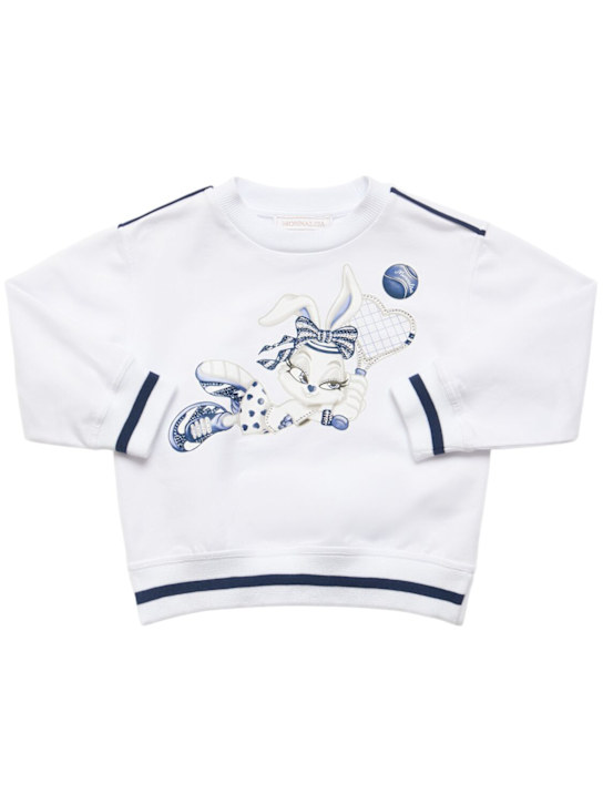 Monnalisa: Felpa in misto cotone - Bianco/Blu - kids-girls_0 | Luisa Via Roma