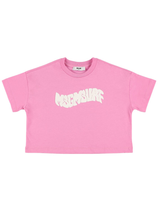 MSGM: T-shirt in jersey di cotone con logo - kids-girls_0 | Luisa Via Roma